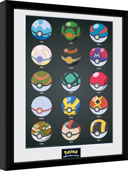 Framed Poster Pokemon - Pokeballs