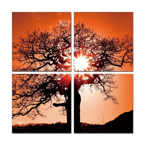 Τοποθετημένη εκτύπωση έργου τέχνης Silhouette of a tree in a red sun