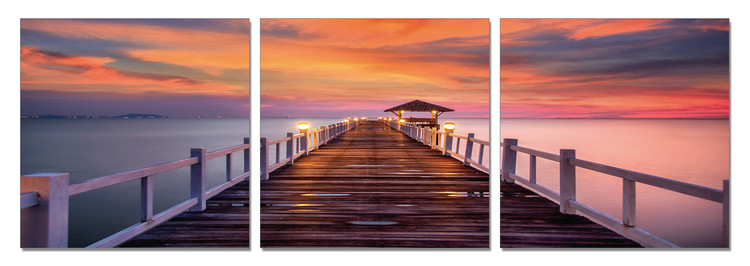 Alpenglow over pier Mounted Art Print