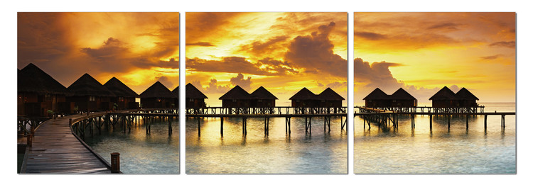 Τοποθετημένη εκτύπωση έργου τέχνης Silhouettes of cabins at sea