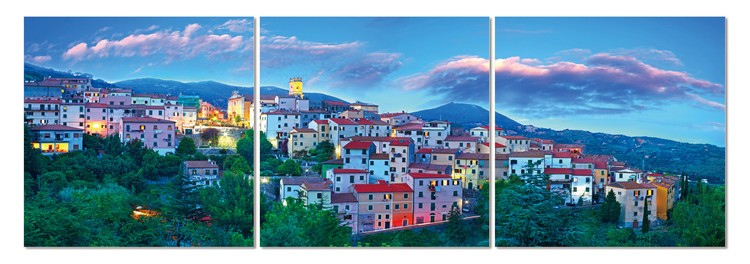 Blue sky above the town Mounted Art Print