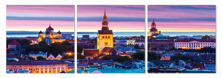 City at sunset Mounted Art Print