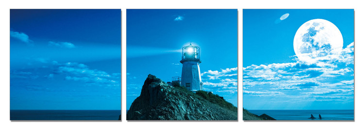 Moon over lighthouse Mounted Art Print