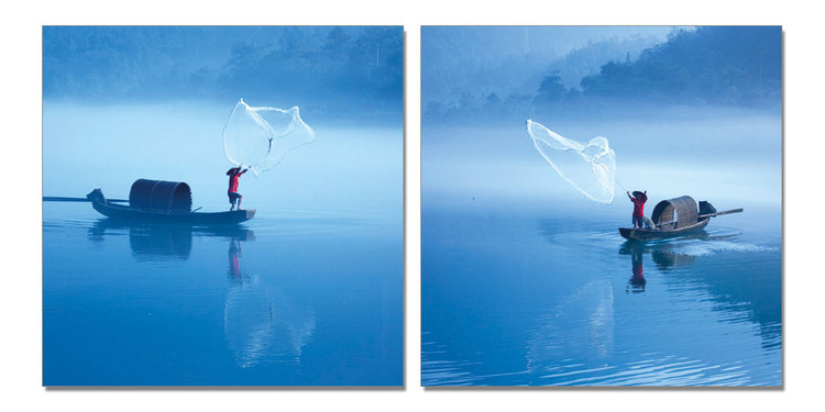 Lighthouse in the blue distance Mounted Art Print