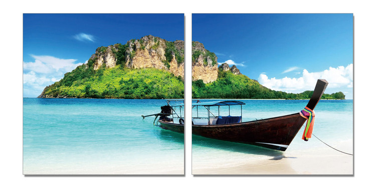 Boat on a sandy beach Mounted Art Print