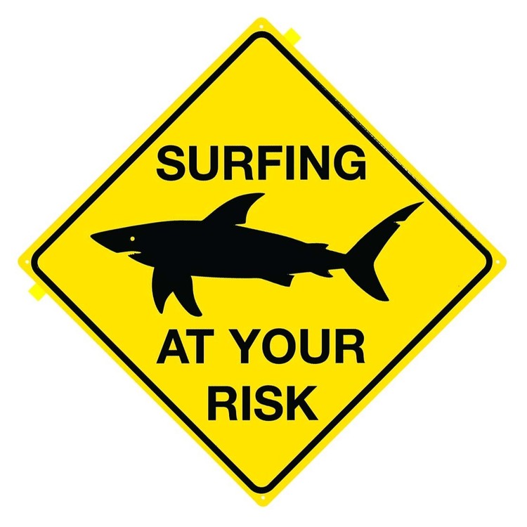 Μεταλλική πινακίδα Shark - Surfing at your risk