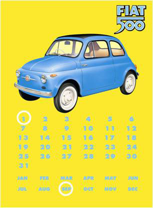 Metallikyltti Fiat 500 Calendar