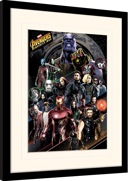 Framed Poster Avengers Infinity War - Character Coloured Bands