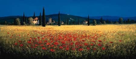 Art Print TUSCAN PANORAMA - POPPIES