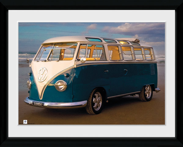 Framed poster VW Brendan Ray - Blue Kombi