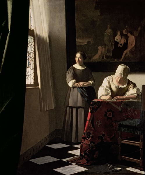 Плакат Lady writing a letter with her Maid, c.1670