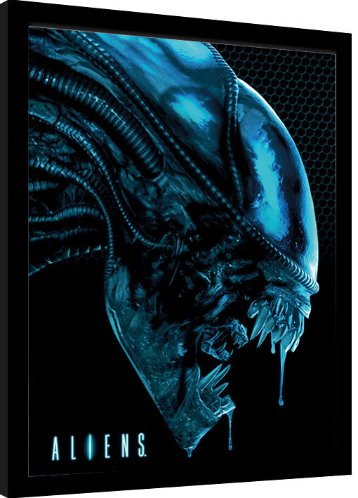 Uokvireni poster Aliens - Head Blue