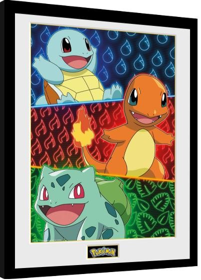 Framed Poster Pokemon - Starters Glow