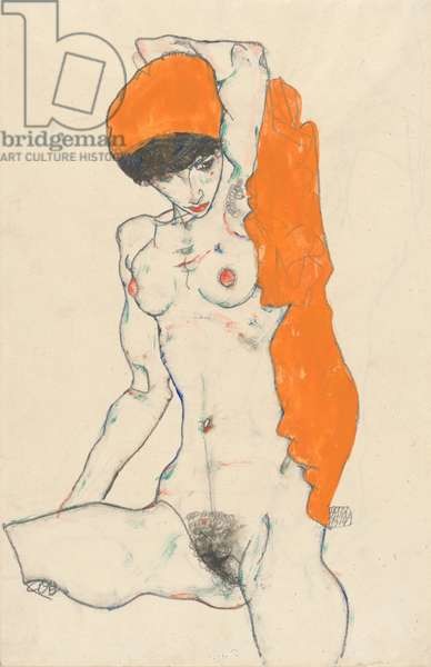 Плакат Standing Nude with Orange Drapery, 1914