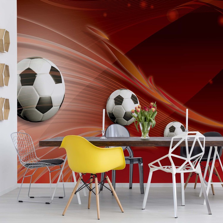 Ταπετσαρία 3D Footballs Red Background
