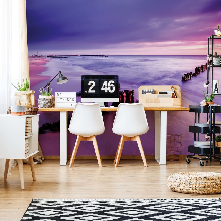 Beach Purple Sunset Sea Wallpaper Mural