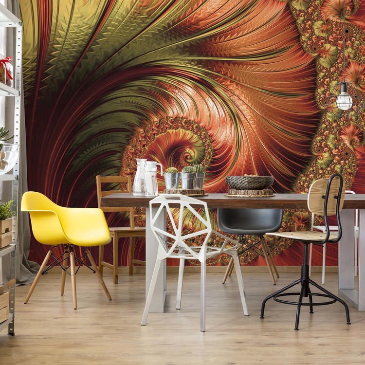 Red Modern Abstract Spiral Design Wallpaper Mural