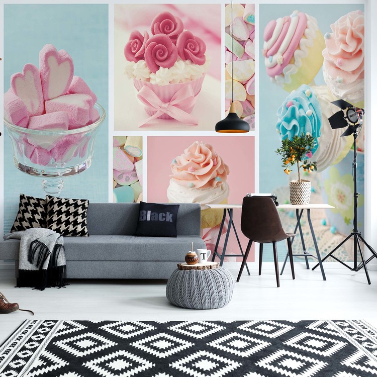 Cupcakes And Marshmallows Wallpaper Mural