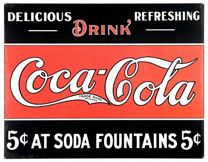 Μεταλλική πινακίδα COKE 5c AT FOUNTAIN