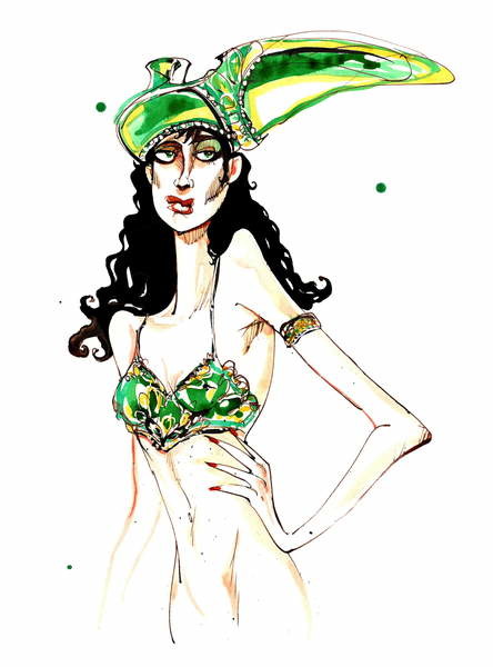 Плакат Green art deco shoe hat: