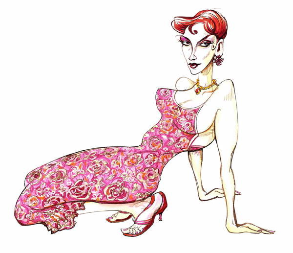 Плакат Model in a pink floral dress