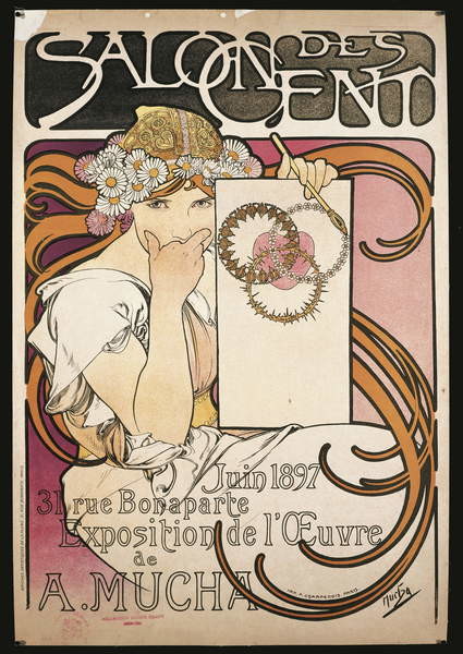Плакат Poster advertising the exhibition of A. Mucha at the Salon des Cent