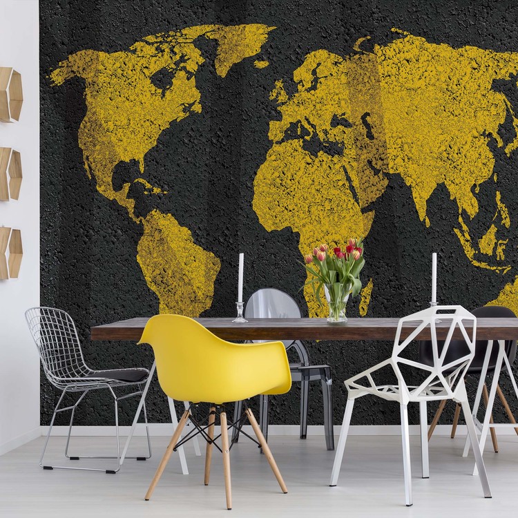 Modern World Map Grunge Texture Wallpaper Mural