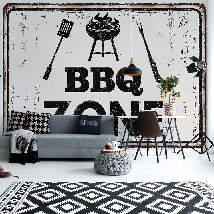 Wall Mural Retro Sign Bbq Zone