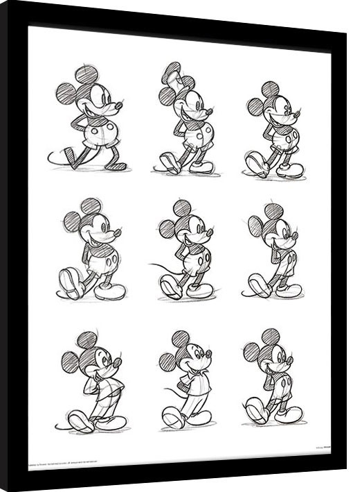 Uokvirjen plakat Myšiak Mickey (Mickey Mouse) - Sketched Multi