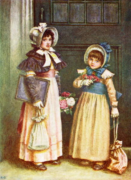 Плакат 'Two girls going to school'  by Kate Greenaway.