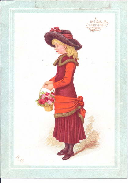Плакат A Victorian greeting card of a child dressed in regency clothes