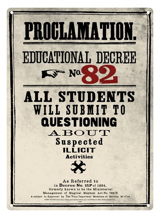 Metallikyltti Harry Potter - Decree 82