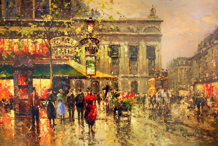 Vintage Parisian Street Scene Картина