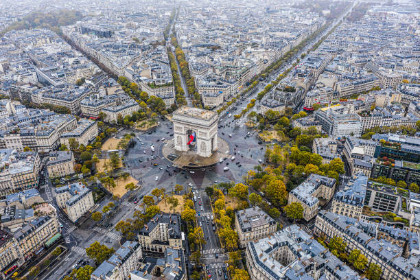 Arte Fotográfica Arc de Triomphe from the sky, Paris