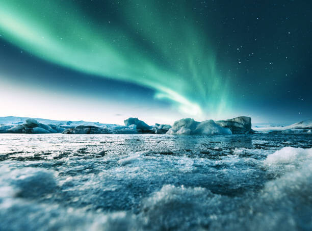 Art Photography aurora borealis in iceland at jakulsarlon