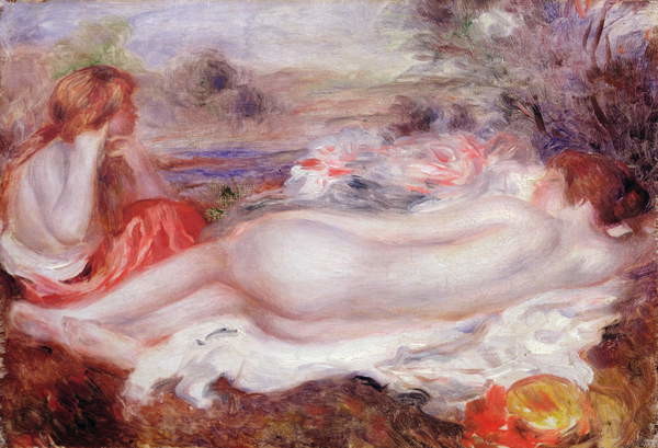Canvas Print Bather reclining and a young girl doing her hair