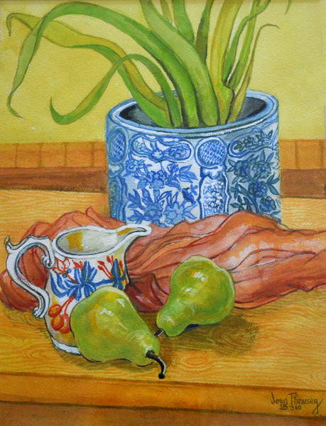 Canvas Print Blue and White Pot, Jug and Pears, 2006