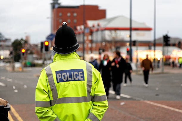 Art Photography British Policeman Wearing Tradtional  Helmet