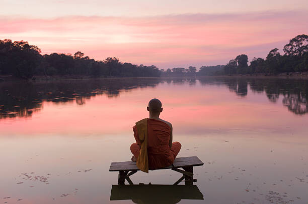 Art Photography Cambodia, Angkor Wat, Buddhist Monk at sunset