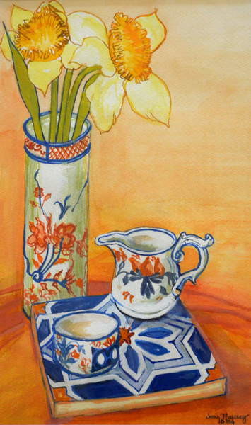 Canvas Print Chinese Vase with Daffodils, Pot and Jug,2014