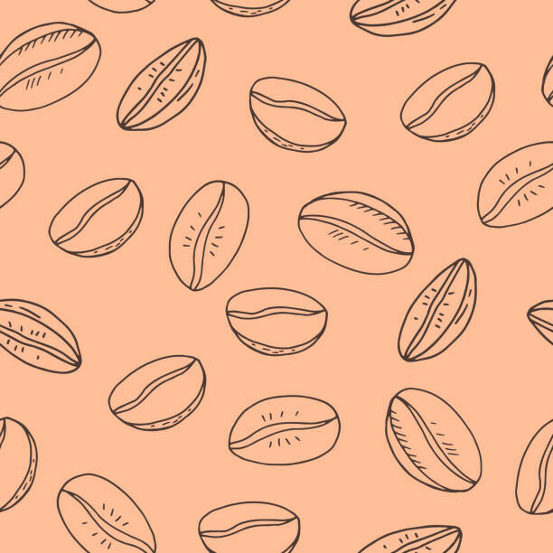 Arte Fotográfica coffee beans seamless pattern hand drawn