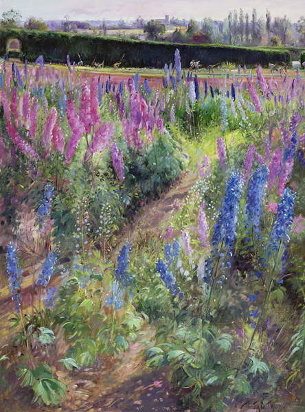 Canvas Print Delphiniums and Hoers, 1991