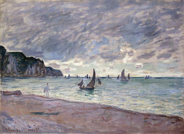 Fine Art Print Fishing Boats in front of the Beach and Cliffs of Pourville