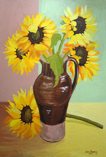 Fine Art Print Five Sunflowers in a Tall Brown Jug,2007