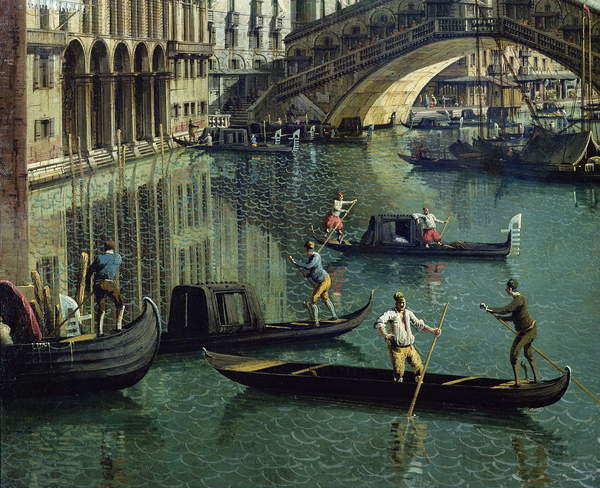 Fine Art Print Gondoliers near the Rialto Bridge, Venice