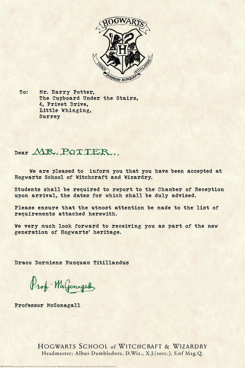 Wall Art Print Harry Potter - Acceptance Letter | Gifts & Merchandise ...