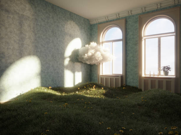Valokuvataide Home Interior with grass and cloud