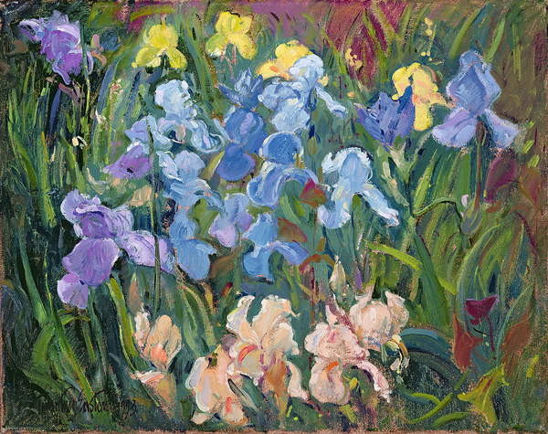 Fine Art Print Irises: Pink, Blue and Gold, 1993