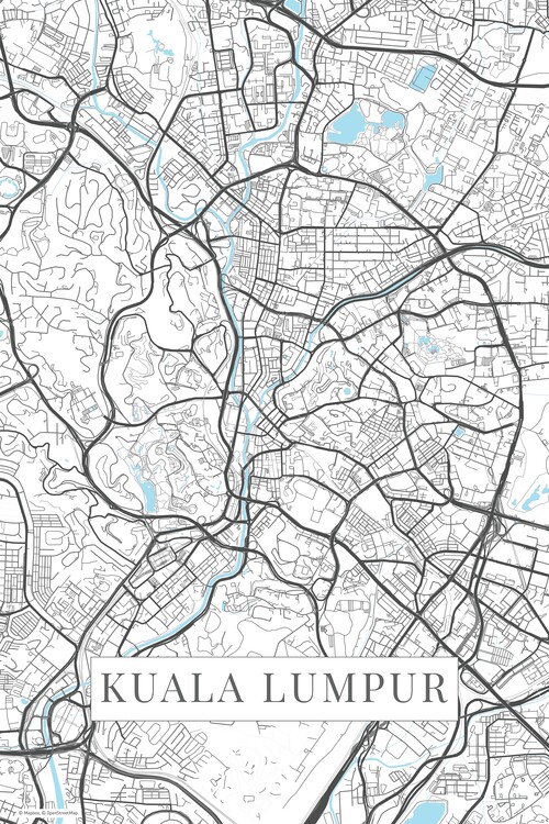 Map of Kuala Lumpur white ǀ Maps of all cities and countries for your wall