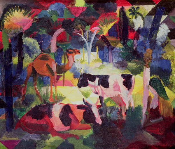 Fine Art Print Landscape with Cows and a Camel